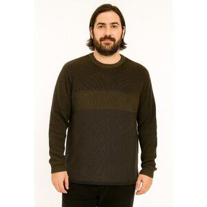 Perry Ellis Men's Large Sweater Olive Green Long Sleeve Ribbed Crew Neck